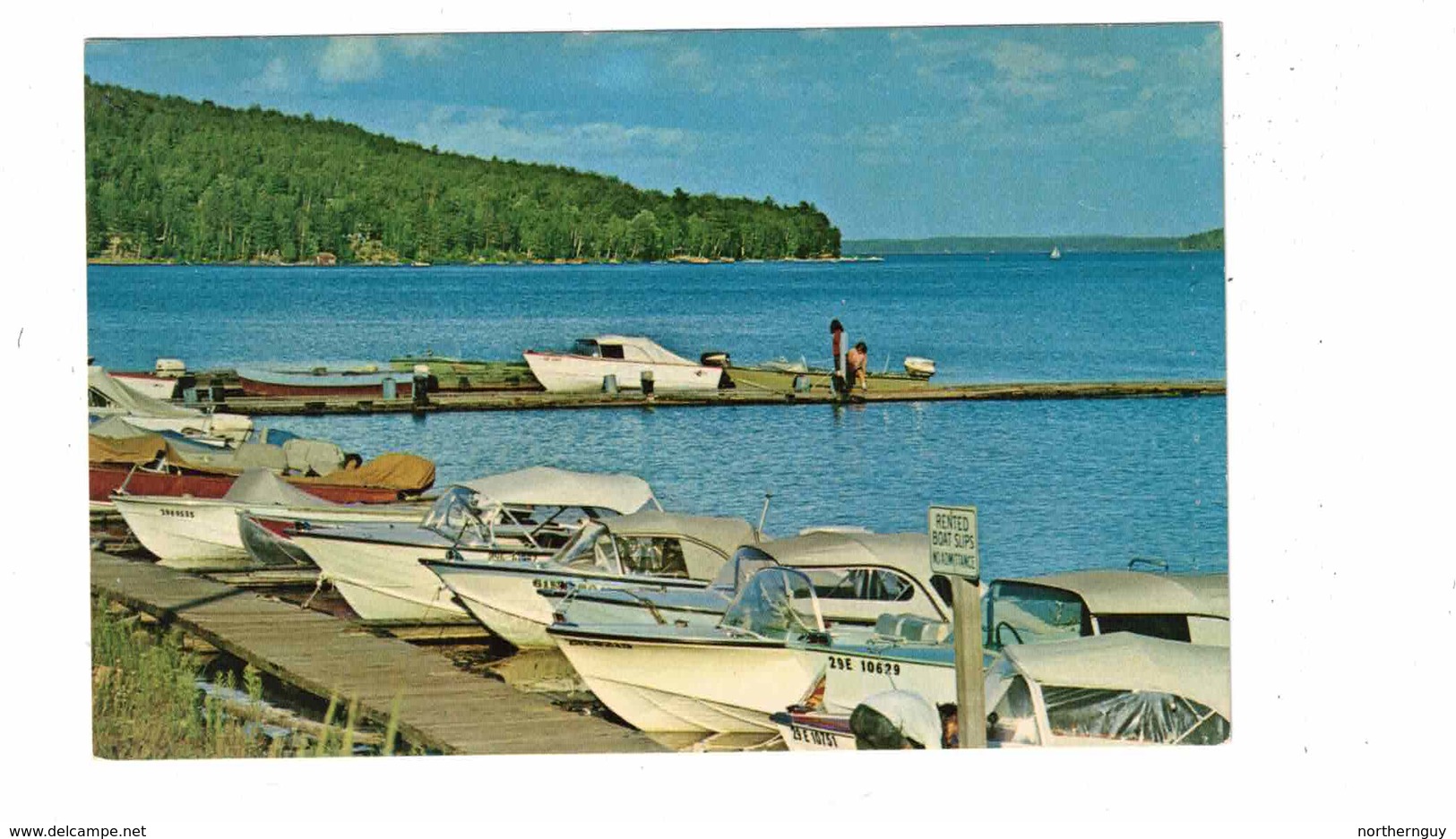 NORTH BAY, Ontario, Canada, Hill Crawford Marina, Old Boats & Motors, Trout Lake, Old Chrome Postcard, Nipissing County - North Bay
