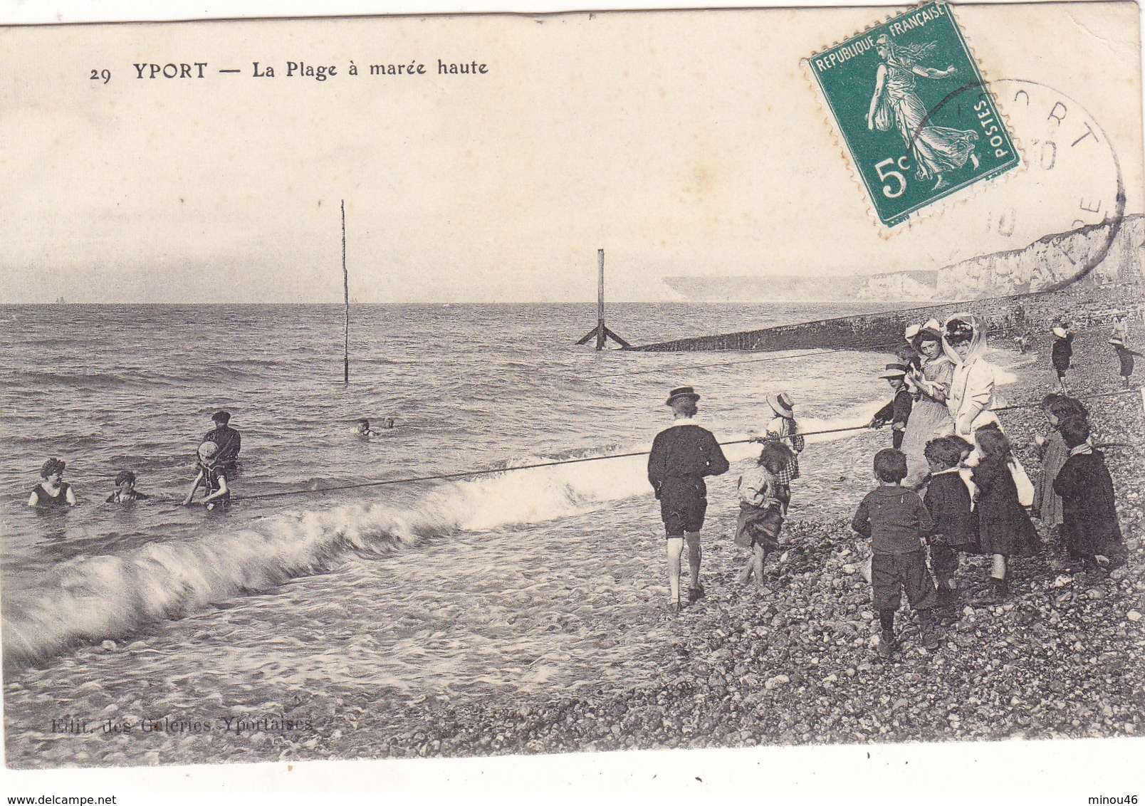 YPORT : T.RARE CLICHE DE LA PLAGE A MAREE HAUTE.ANIMEE BAIGNEURS ET ENFANTS.1910 .N° 29.B.ETAT.PETIT PRIX.COMPAREZ!!! - Yport