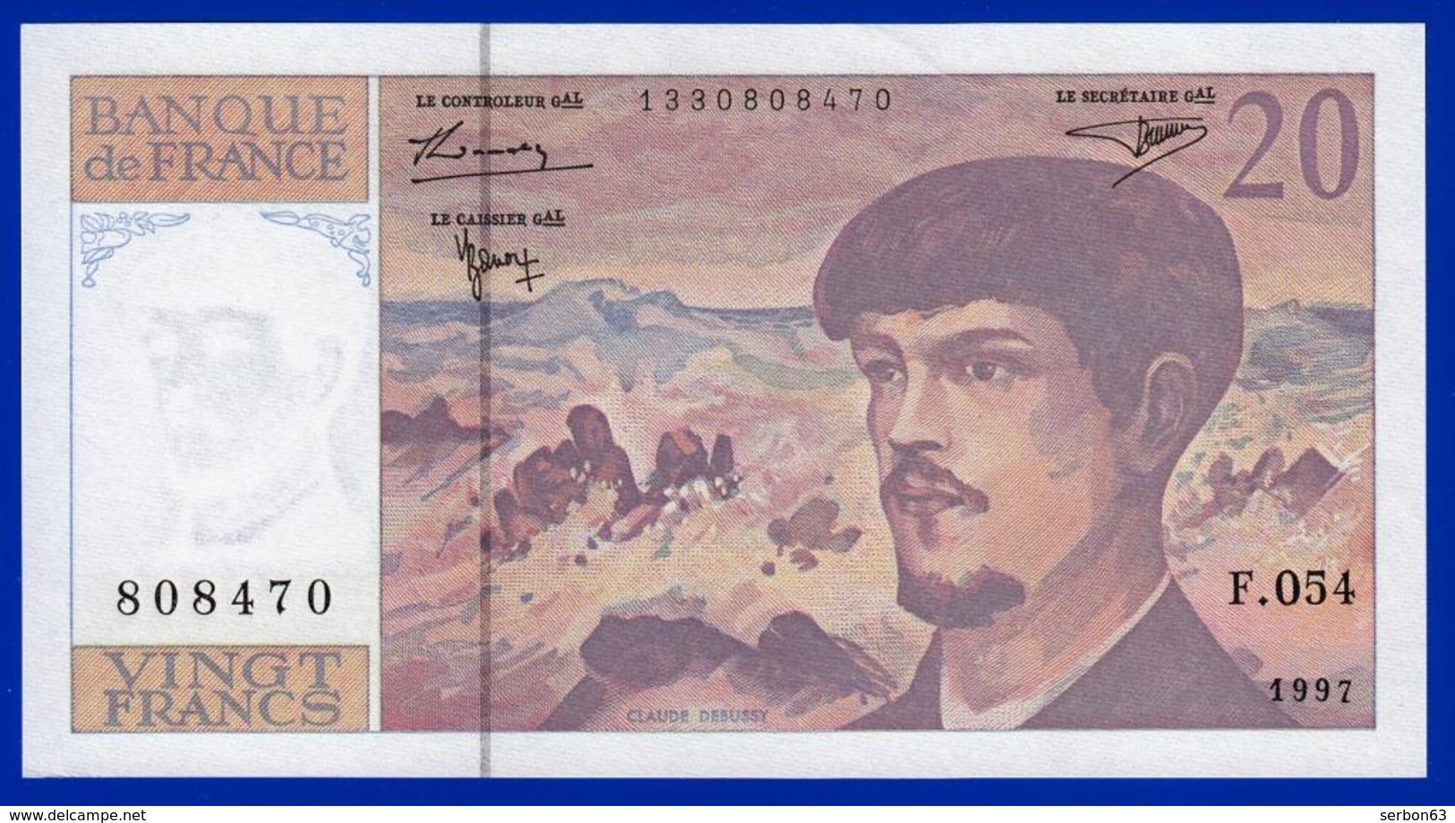 20 FRANCS DEBUSSY NEUF PAS DE TROU F.054 N° 808470 ANNÉE 1997 - 2 SCAN - Serbon63 - 20 F 1980-1997 ''Debussy''