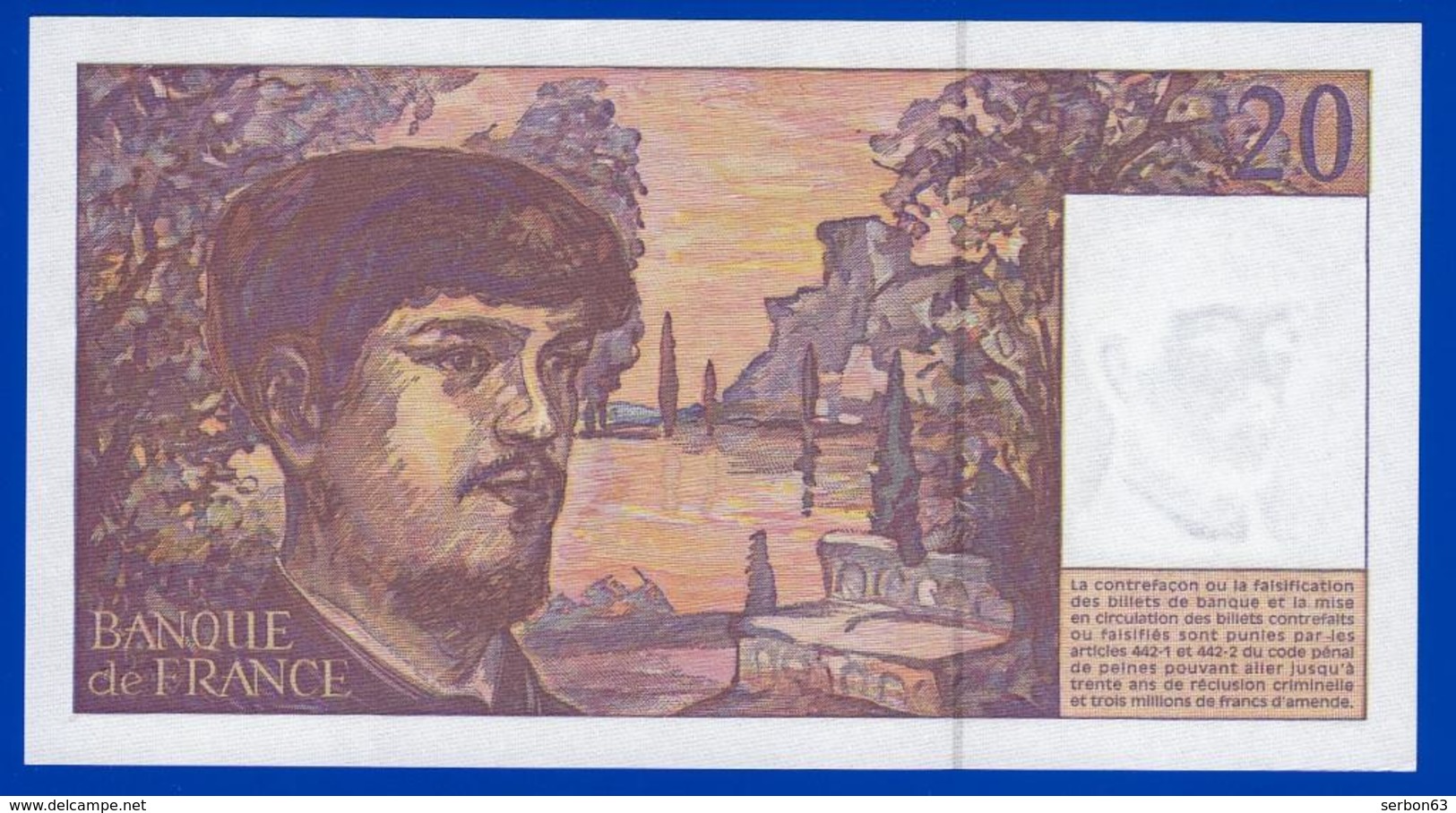 20 FRANCS DEBUSSY NEUF PAS DE TROU F.054 N° 808470 ANNÉE 1997 - 2 SCAN - Serbon63 - 20 F 1980-1997 ''Debussy''