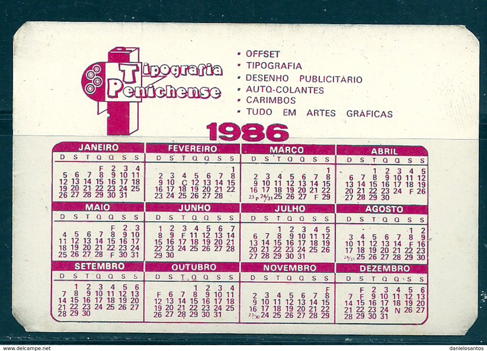 1986 Pocket Calendar Calandrier Calendario Portugal Lugares Cidades Peniche Bateiras Na Doca - Grand Format : 1981-90