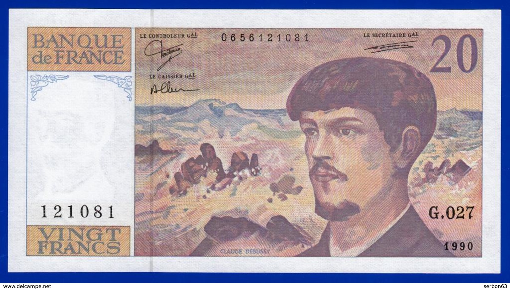 20 FRANCS DEBUSSY NEUF PAS DE TROU G.027 N° 121081 ANNÉE 1990 - 2 SCAN - Serbon63 - 20 F 1980-1997 ''Debussy''