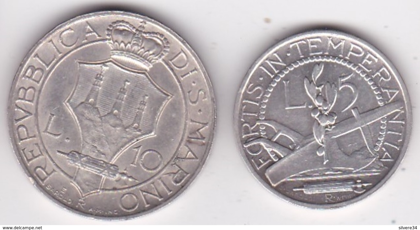 San Marino. 5 Lire 1936 Et 10 Lire 1936, En Argent KM# 9 Et KM# 10 - Saint-Marin