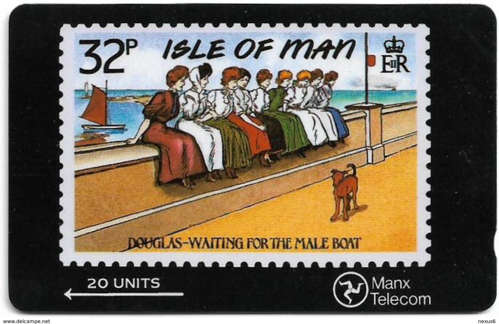 Isle Of Man - GPT - Stamps On Black - Waiting For The Mail Boat - 6IOMC - 1990, 15.000ex, Used - Isle Of Man