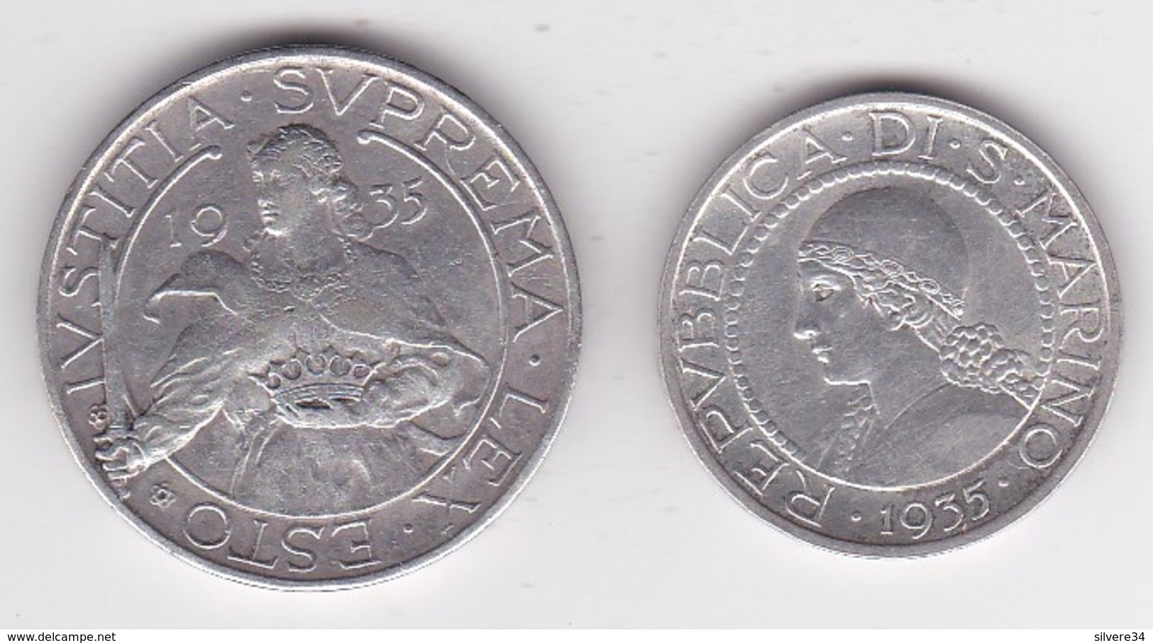 San Marino. 5 Lire 1935 Et 10 Lire 1935, En Argent KM# 9 Et KM# 10 - Saint-Marin