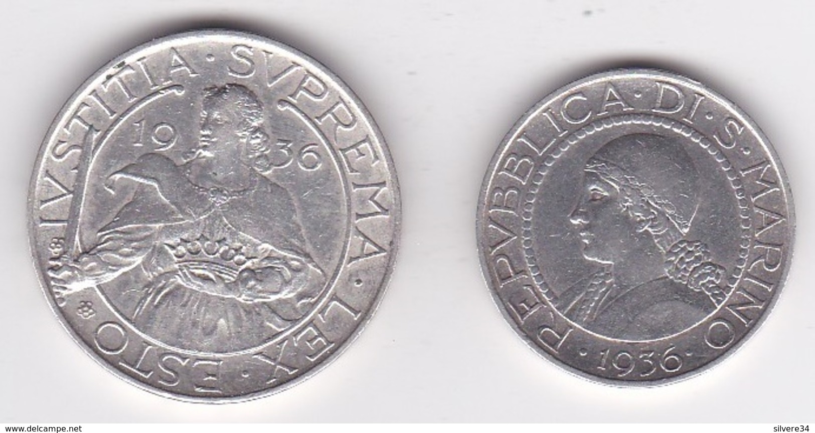 San Marino. 5 Lire 1936 Et 10 Lire 1936, En Argent KM# 9 Et KM# 10 - Saint-Marin