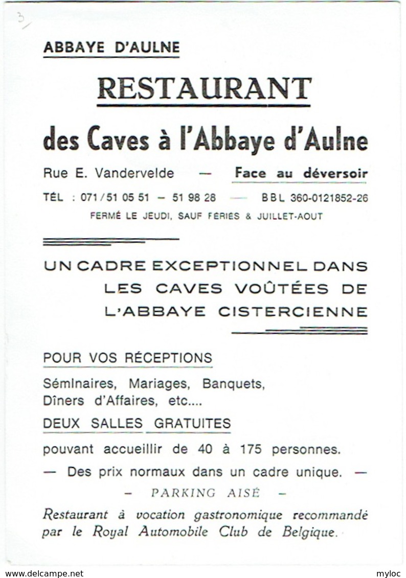 Publicité. Restaurant Des Caves . Abbaye D'Aulne. - Thuin