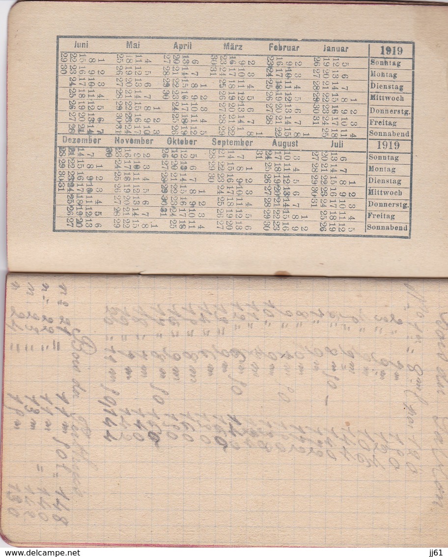 CARNET CALENDRIER ALLEMAND MOFIZBUCH POSTGREBUHREN CHRISTLICHE FESTTAGE POSTSENDUNGEN AN SOLADATE ANNE 1918 1919 8 PAGES - Autres & Non Classés