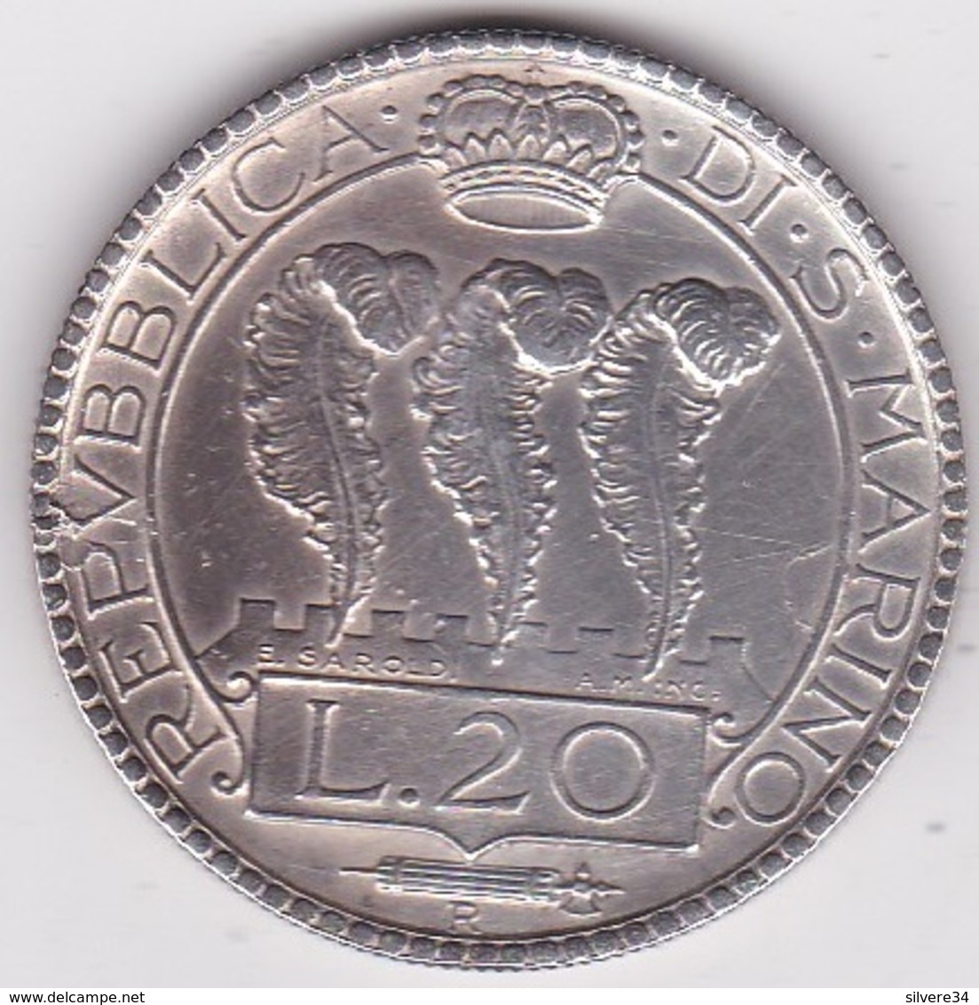 San Marino. 20 Lire 1932, En Argent, KM# 11 - Saint-Marin