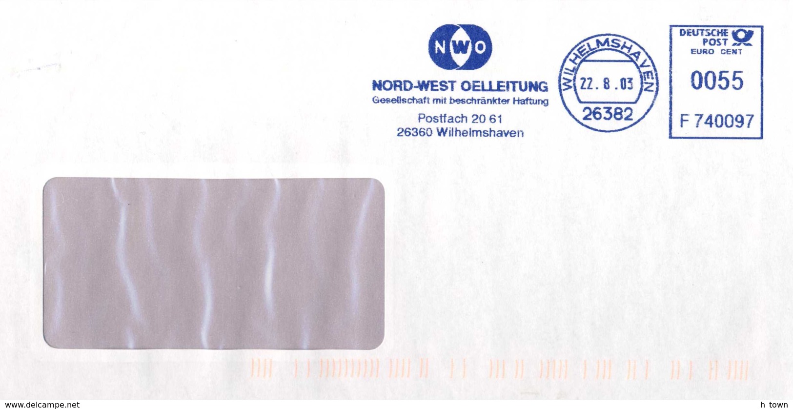 5190  Oléoduc: Ema D'Allemagne, 2003 - Oil Pipeline Meter Stamp From Wilhelmshaven, Germany. Petroleum Gas Pétrole - Pétrole