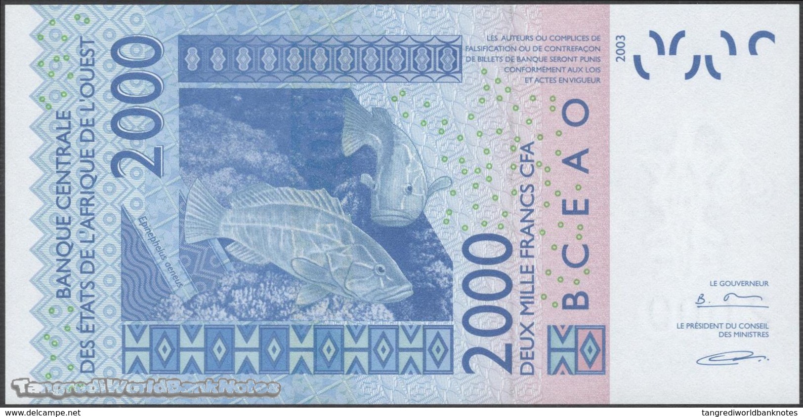 TWN - IVORY COAST (W.A.S.) 116Ac - 2000 2.000 Francs 2003 (2005) Signatures: Laourou & Banny﻿ UNC - Costa D'Avorio