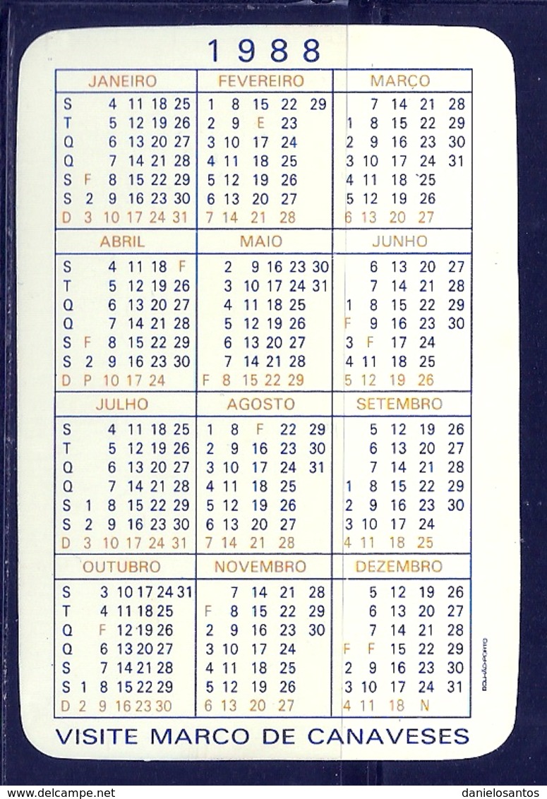 1988 Pocket Calendar Calandrier Calendario Portugal Lugares Cidades Marco De Canaveses Paços Do Concelho - Grand Format : 1981-90