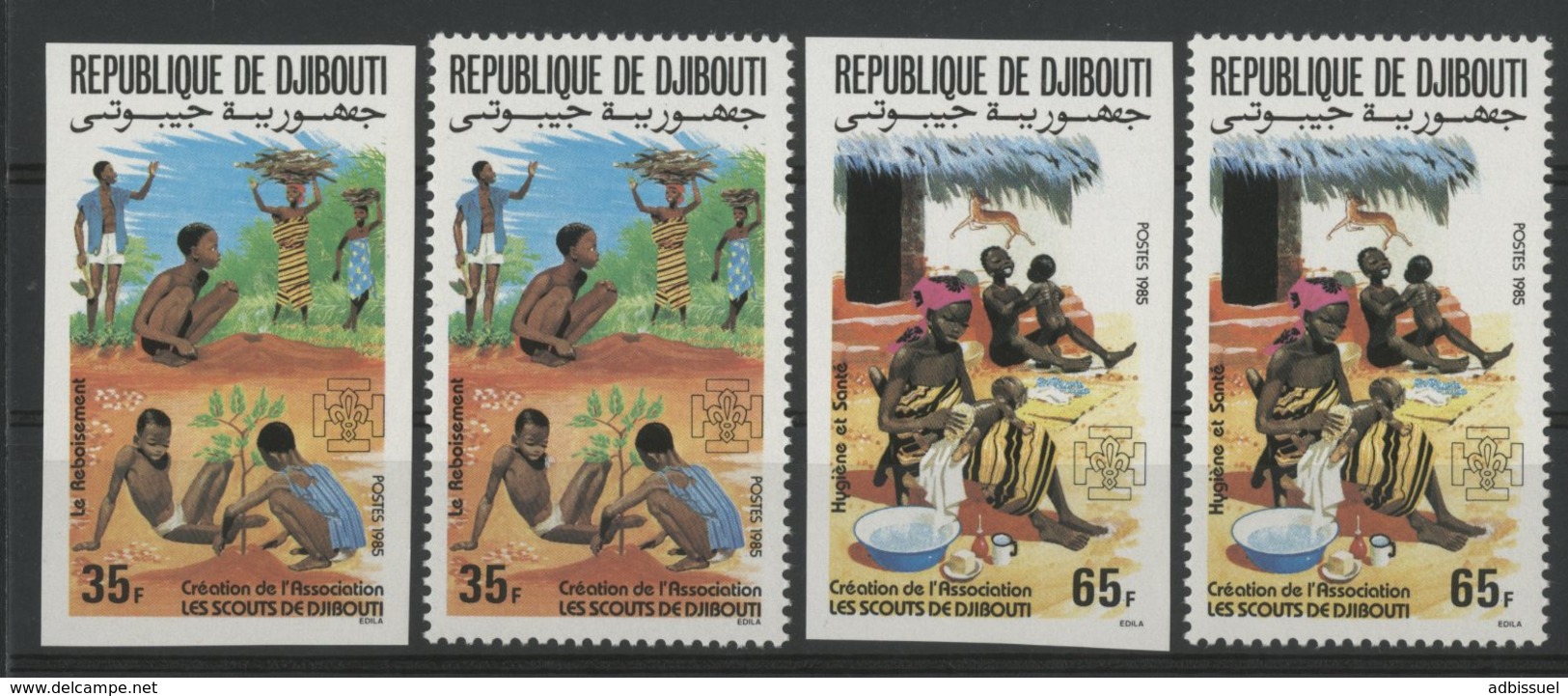 DJIBOUTI N° 605 Et 606 NEUFS ** MNH Non Dentelés (imperforated) Série De 2 Valeurs + 2 Valeurs Dentelées. SCOUTS  TB - Unused Stamps