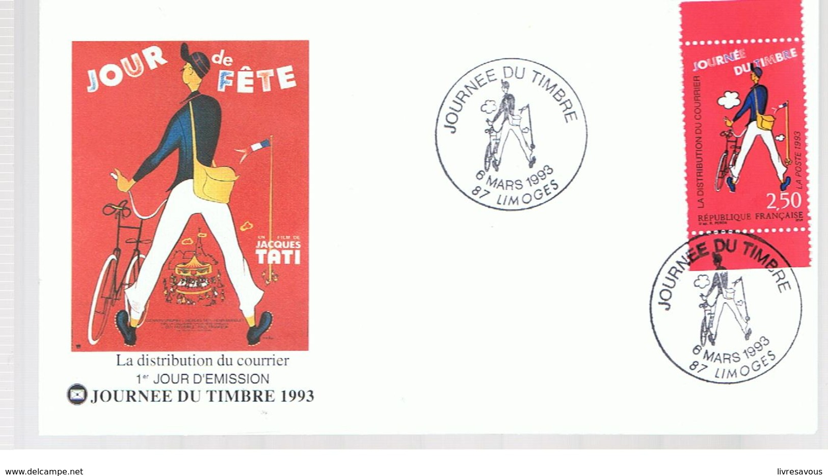 Enveloppe Et Timbre Du Premier Jour à 2;5 F JOUR DE FETE  Jacques TATI 06/03/1993 87 LIMOGES - Autres & Non Classés