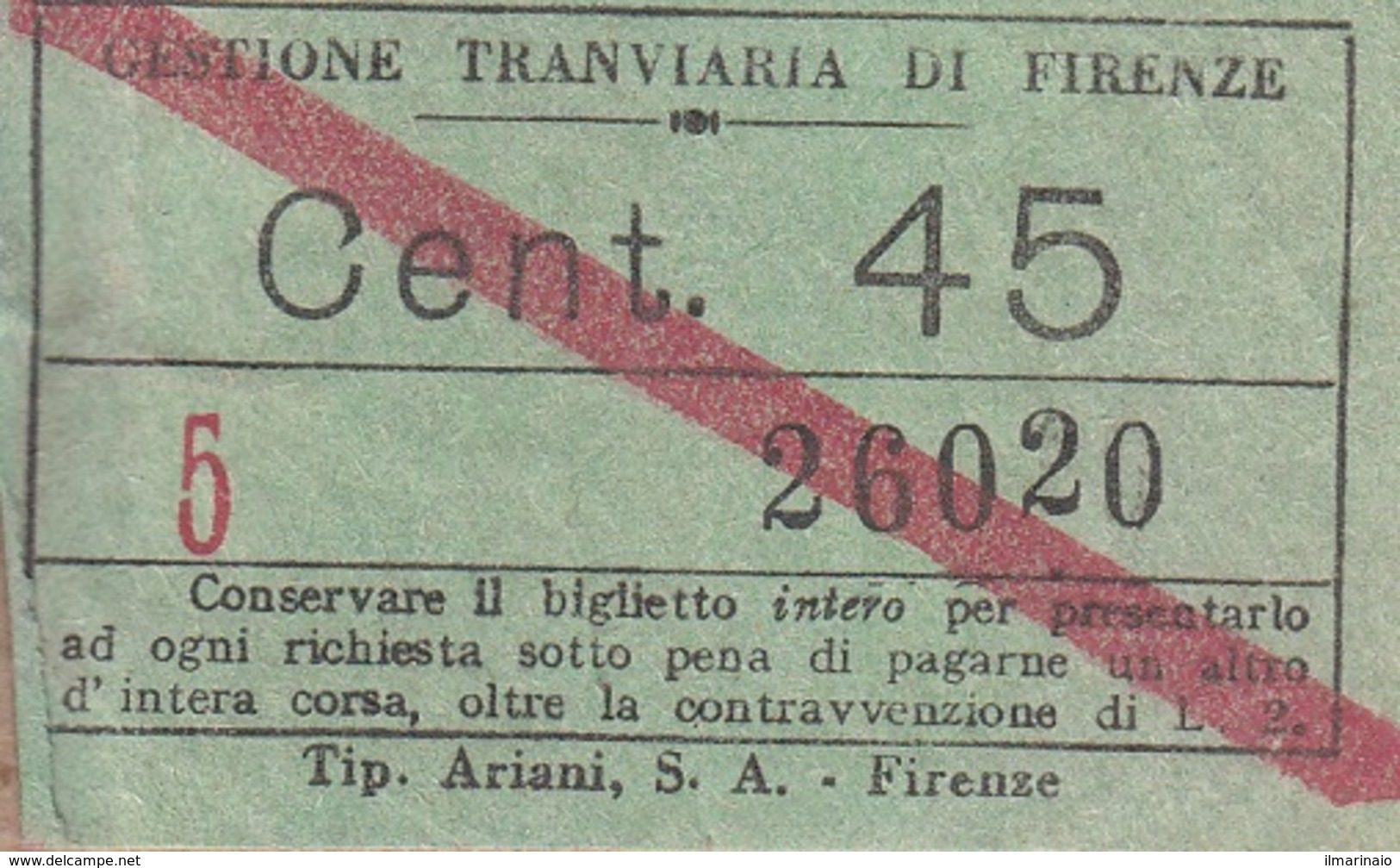 ** BIGLIETTO.- GESTIONE TRANVIARIA DI FIRENZE.-** - Europa