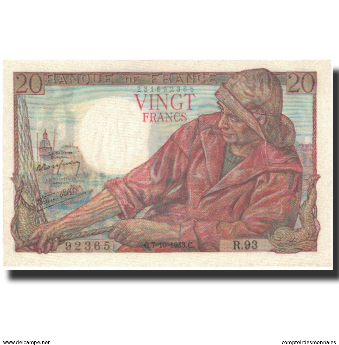 France, 20 Francs, Pêcheur, 1943, 1943-10-07, NEUF, Fayette:13.7, KM:100a - 20 F 1942-1950 ''Pêcheur''