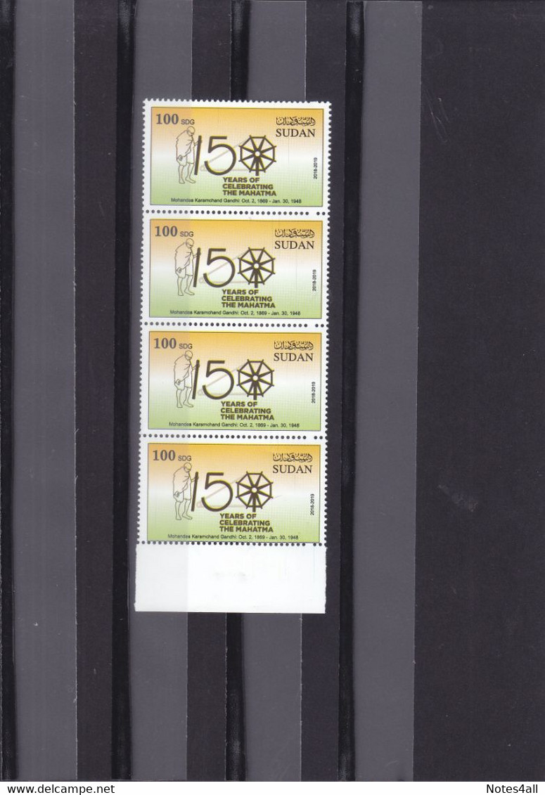 Stamps SUDAN 2019 INDIA 150 ANNIVERSARY MAHATMA GANDHI BIRTH MNH STRIP BLOCK #7 */* - Sudan (1954-...)