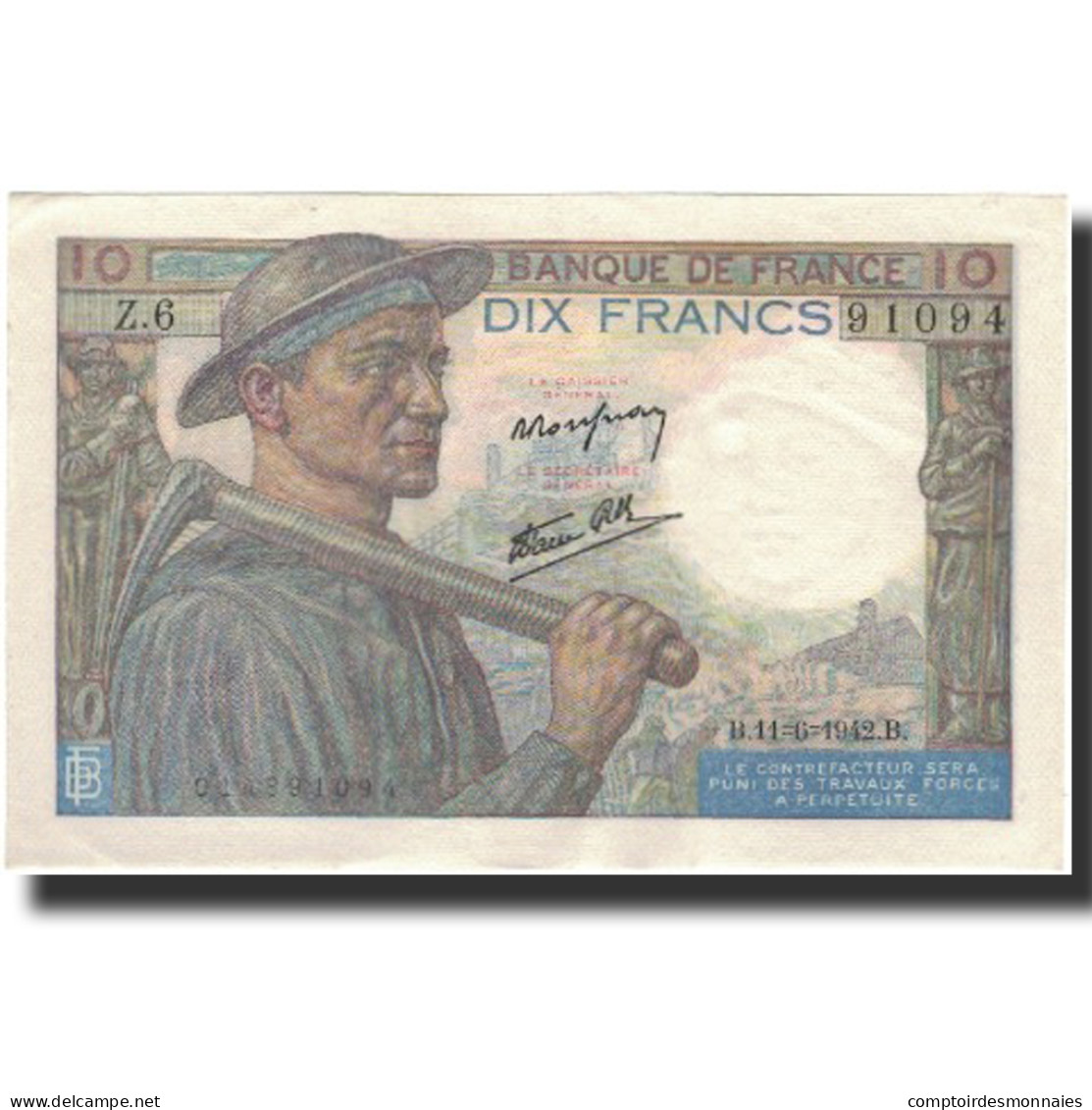France, 10 Francs, Mineur, 1942-06-11, SUP, Fayette:8.3, KM:99c - 10 F 1941-1949 ''Mineur''