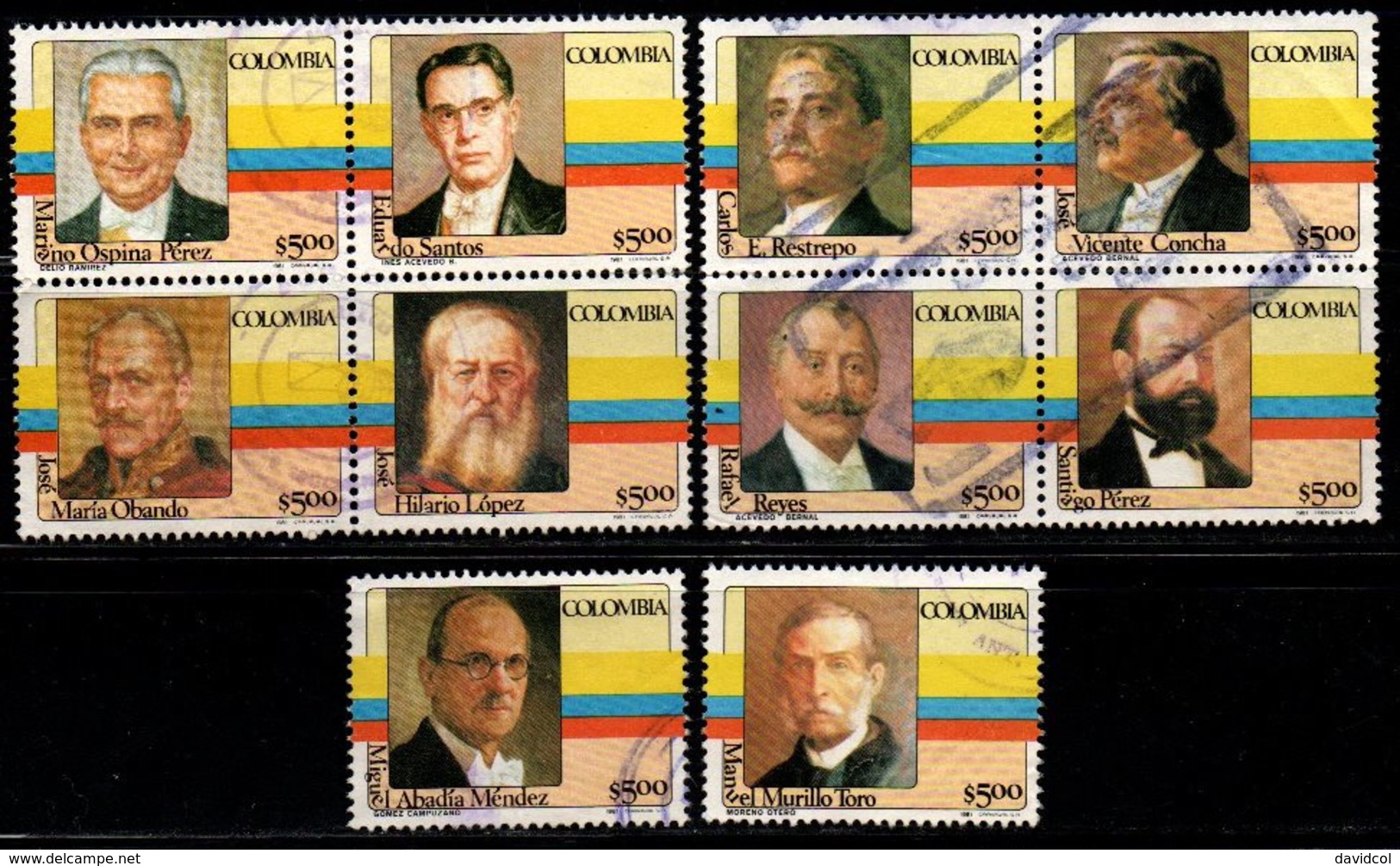 A828C - COLOMBIA- 1981 - MI#: 1475-1484- USED - PRESIDENTS , 1ST SERIE. - Colombia