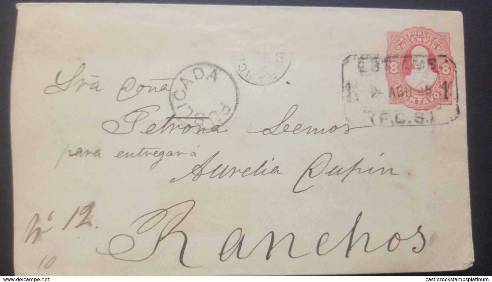 O) 1885 ARGENTINA. AMBULANTE, RIVADAVIA 8c POSTAL STATIONERY, PUBLICADA CANCELLATION, RANCHOS, XF - Ungebraucht