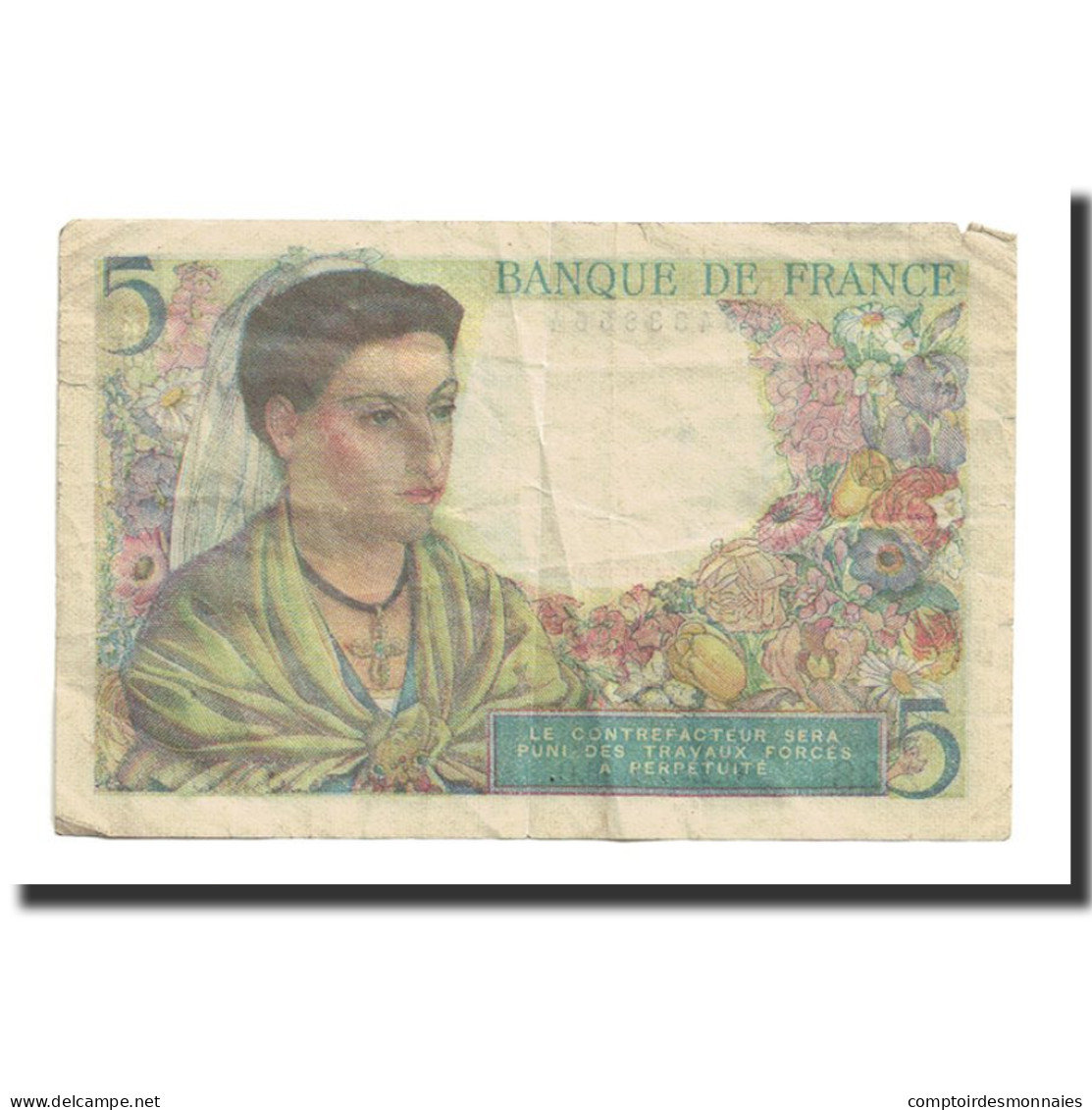 France, 5 Francs, Berger, 1943, 1943-07-22, TB+, Fayette:5.2, KM:98a - 5 F 1943-1947 ''Berger''