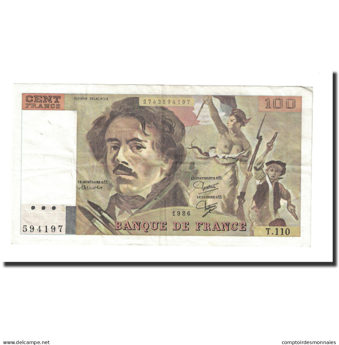 France, 100 Francs, Delacroix, 1986, TTB, Fayette:69.10, KM:154b - 100 F 1978-1995 ''Delacroix''