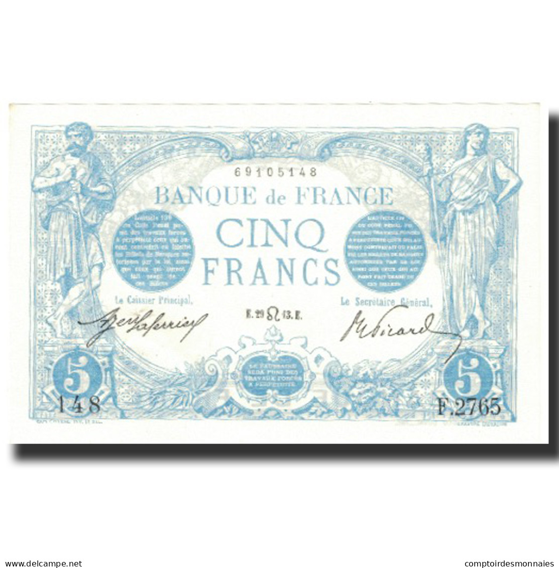 France, 5 Francs, Bleu, 1913, 1913-07-29, SPL, Fayette:2.19, KM:70 - 20 F 1905-1913 ''Bleu''