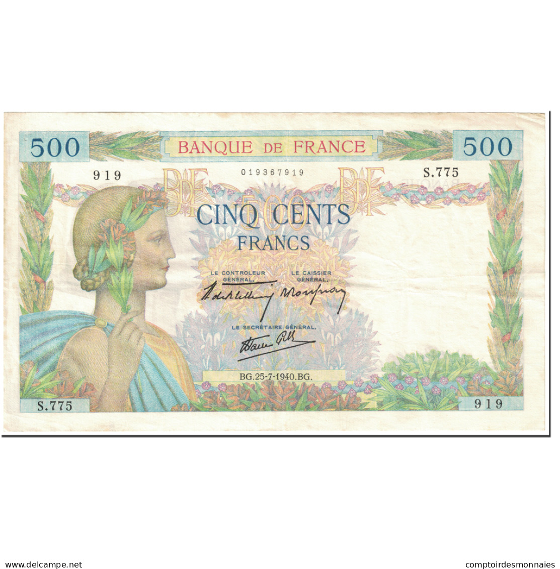 France, 500 Francs, La Paix, 1940, 1940-07-25, TTB+, Fayette:32.5, KM:95a - 500 F 1940-1944 ''La Paix''