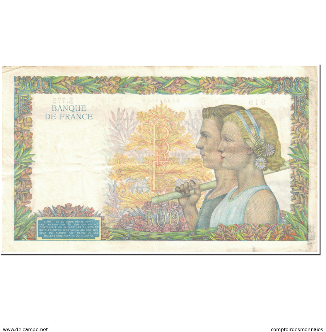 France, 500 Francs, La Paix, 1940, 1940-07-25, TTB+, Fayette:32.5, KM:95a - 500 F 1940-1944 ''La Paix''