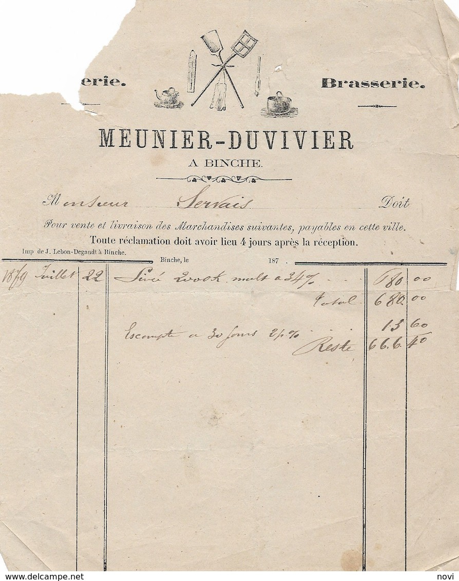 Brasserie Meunier Duvivier Binche - 1800 – 1899