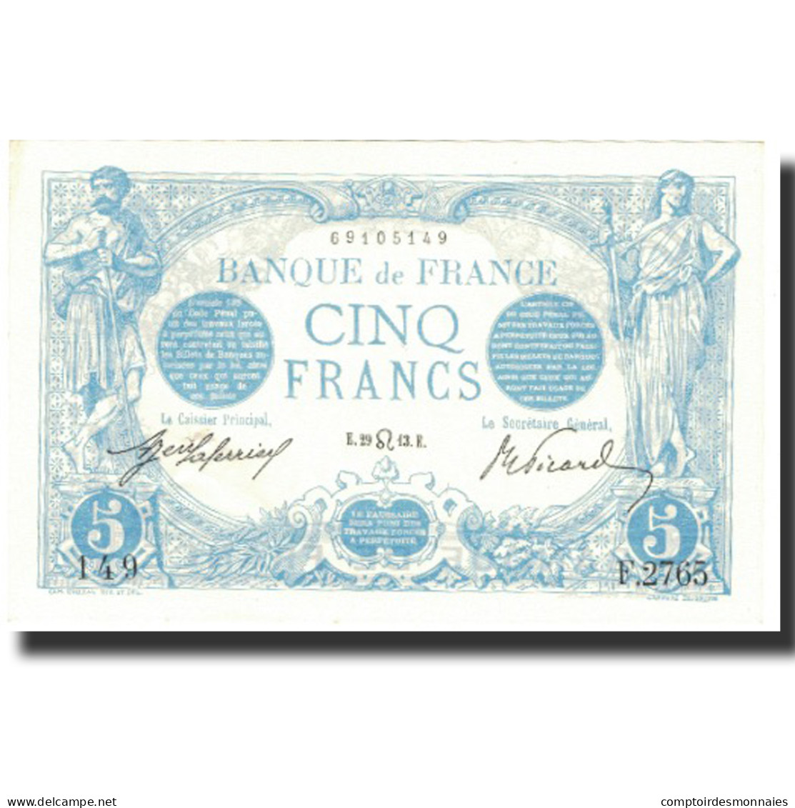 France, 5 Francs, Bleu, 1913, 1913-07-29, SPL, Fayette:2.19, KM:70 - 20 F 1905-1913 ''Bleu''