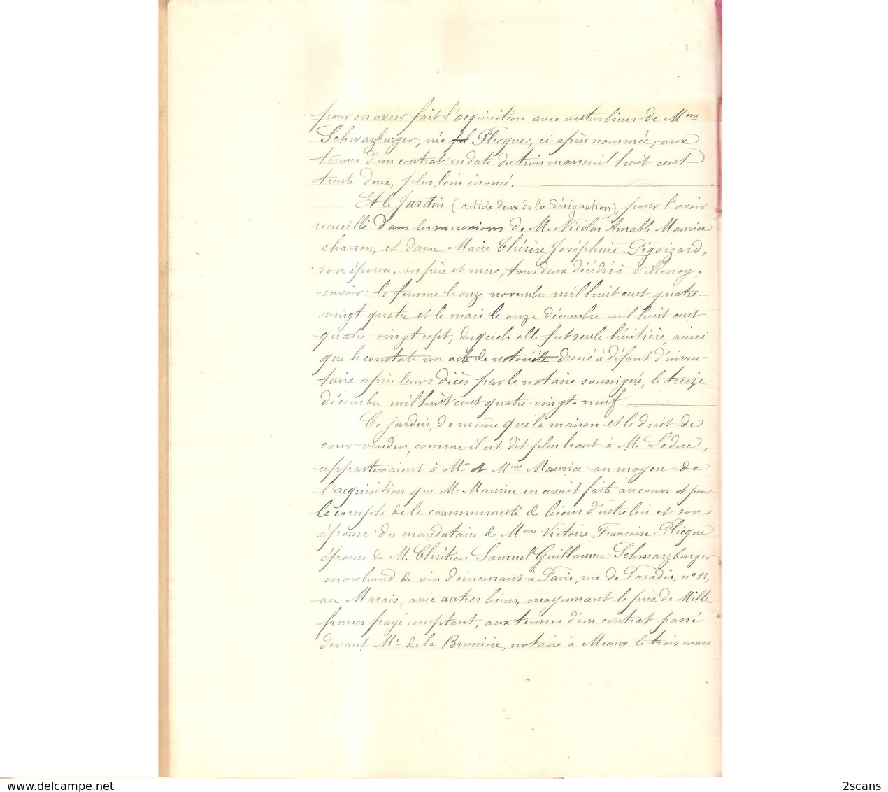 1893 - Vente Par Mme Vve LEDUC (née MAURICE) à M. Henri BOURETTE - Maison D'habitation à Villenoy - (Meaux, PIGOIZARD) - Villenoy