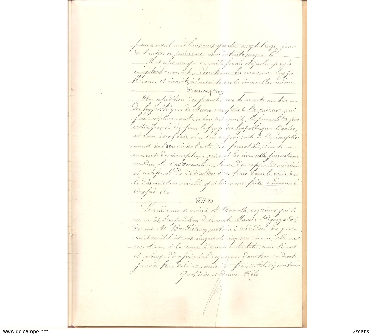 1893 - Vente par Mme Vve LEDUC (née MAURICE) à M. Henri BOURETTE - Maison d'habitation à Villenoy - (Meaux, PIGOIZARD)