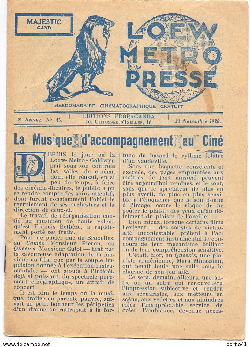 Pub Reclame - Ciné Cinema Bioscoop Film - Programma Programme Majestic Gent - La Valse De L'adieu - 1928 - Publicité Cinématographique