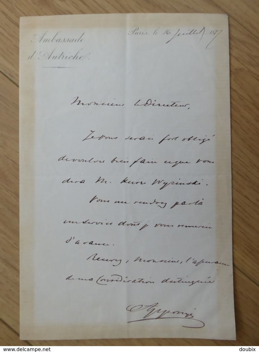 Rudolphe APPONYI (1812-1876) Diplomate HUNGARY MAGYAR Hongrie Ambassadeur AUTOGRAPH - Autres & Non Classés