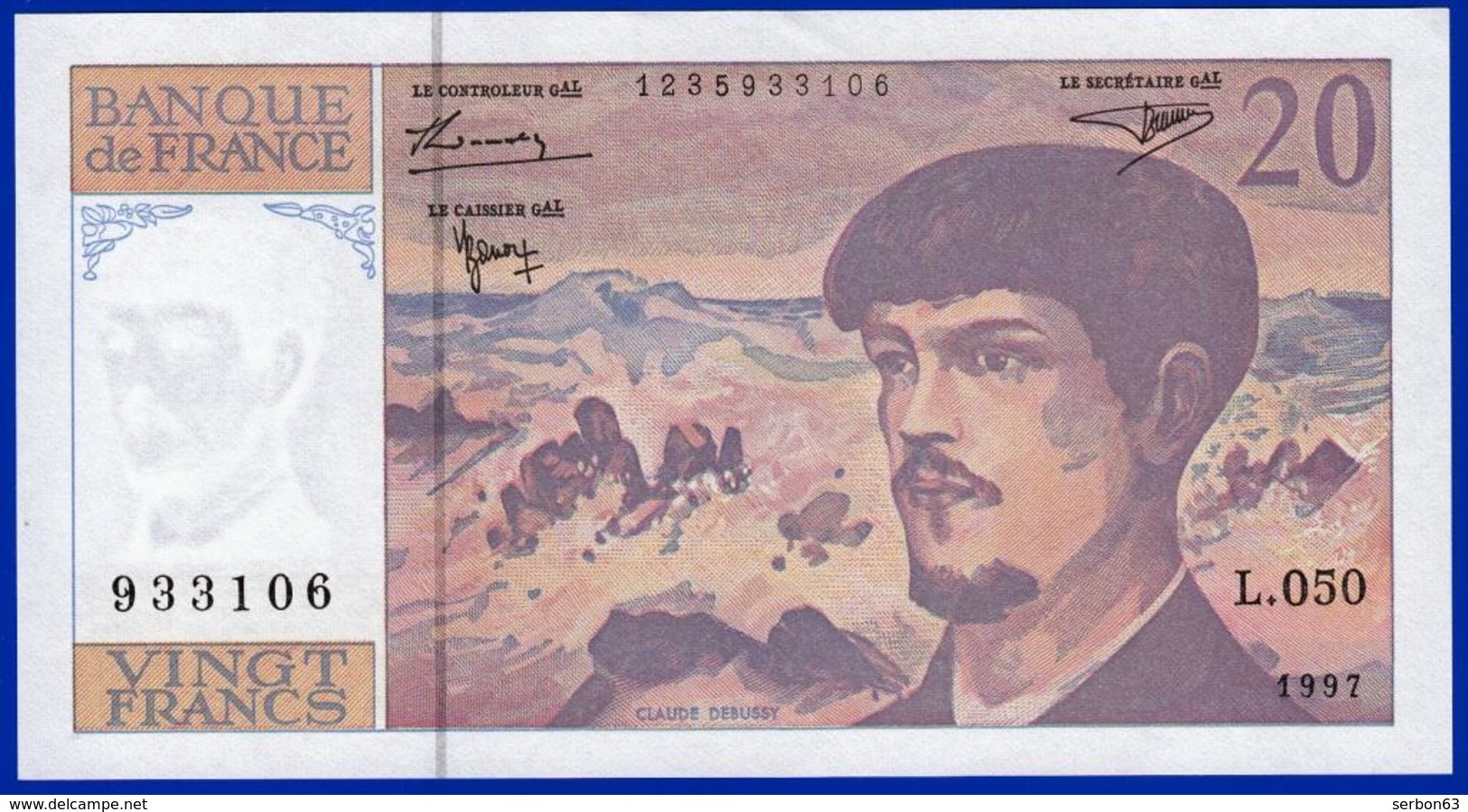 20 FRANCS DEBUSSY NEUF PAS DE TROU L.050 N° 933106 ANNÉE 1997 - 2 SCAN - Serbon63 - 20 F 1980-1997 ''Debussy''