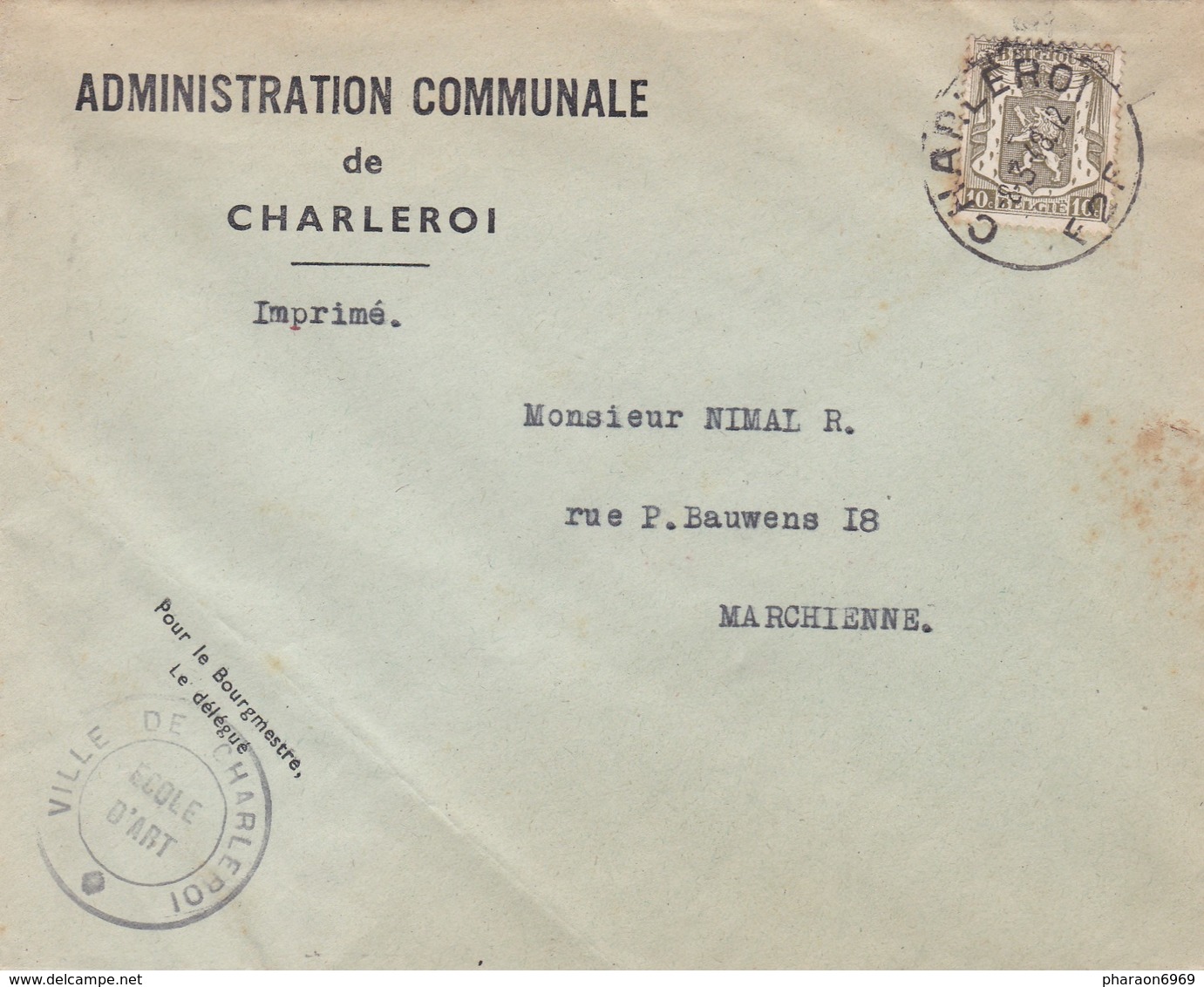 Enveloppe Administration Communale De Charleroi 420 - Lettres & Documents