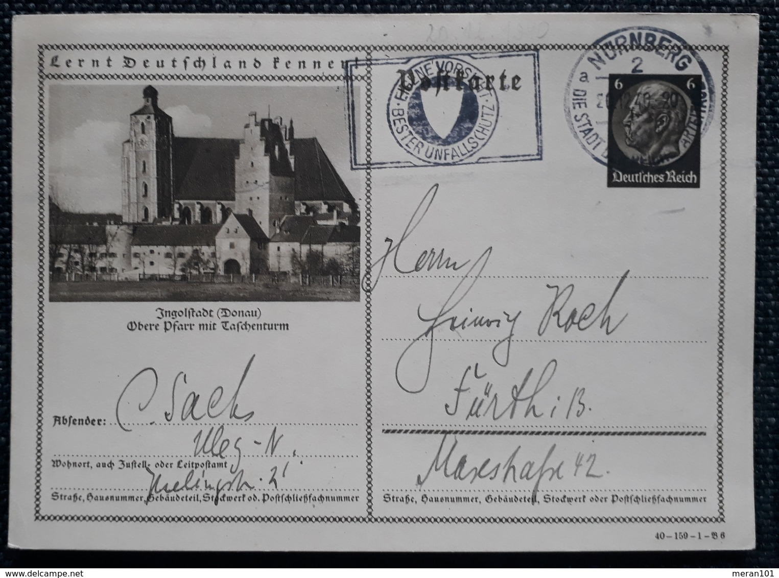 DR 1934, Bildpostkarte P232 Ingolstadt, NÜRNBERG Sonderstempel - Storia Postale