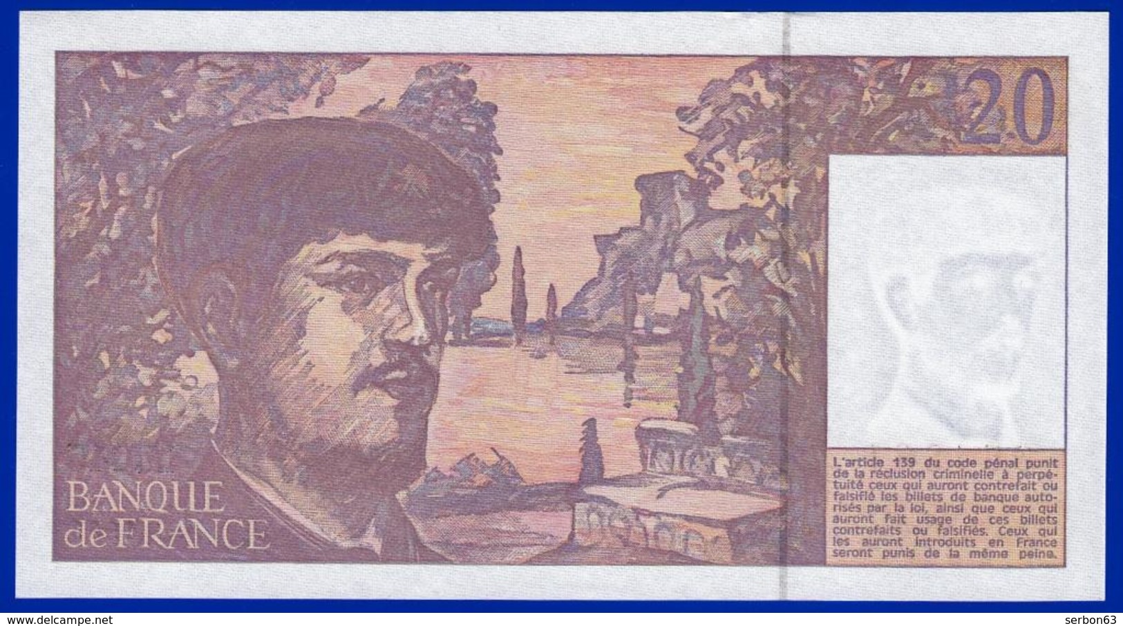 20 FRANCS DEBUSSY NEUF PAS DE TROU M.045 N° 954881 ANNÉE 1993 - 2 SCAN - Serbon63 - 20 F 1980-1997 ''Debussy''