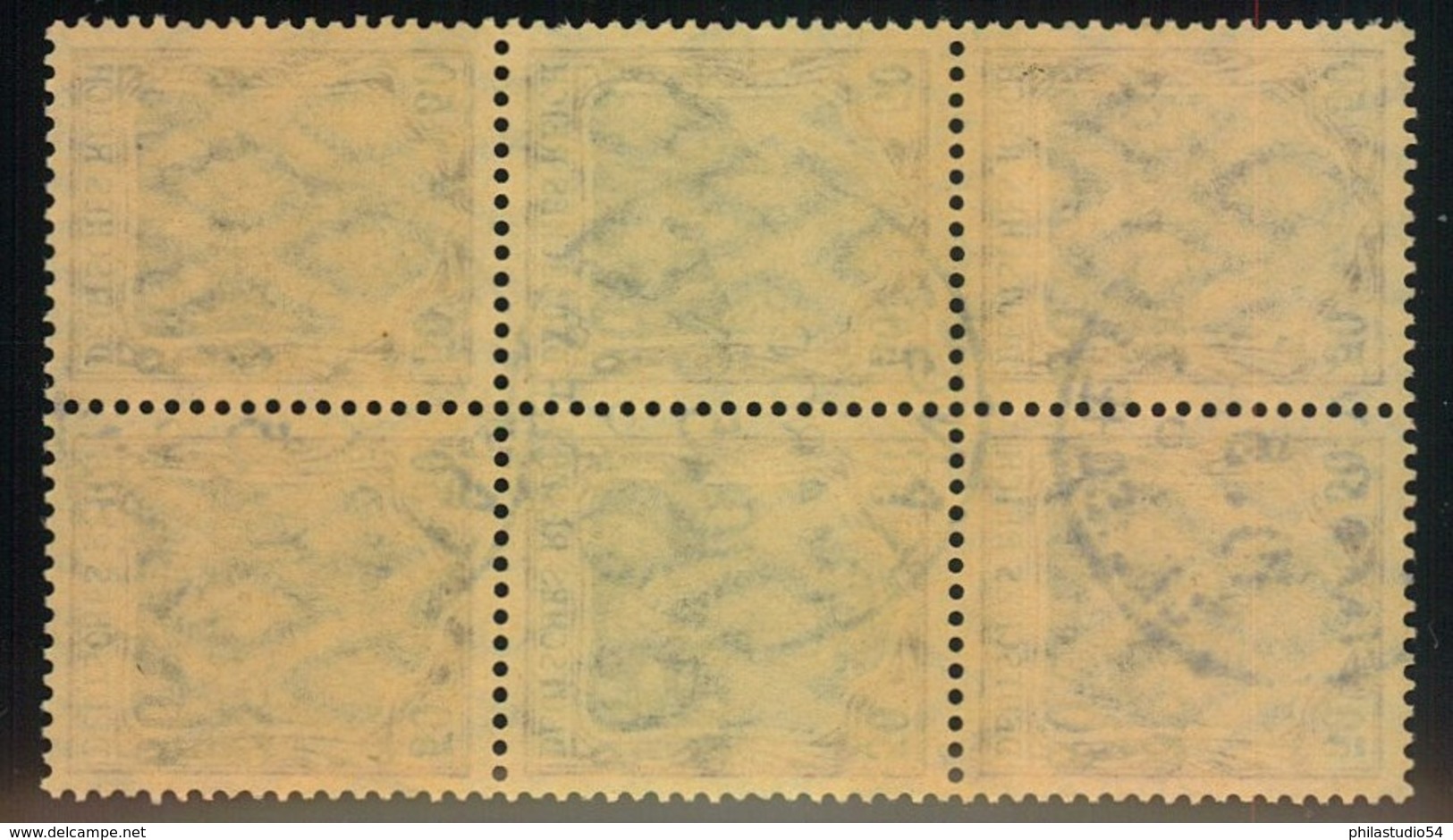 1906, 60 C. Auf 50 Pfg. Germania, Aufdruck "Marocco" Im 6-er-Block Gestempelt "TANGER MAROCCO - Marocco (uffici)
