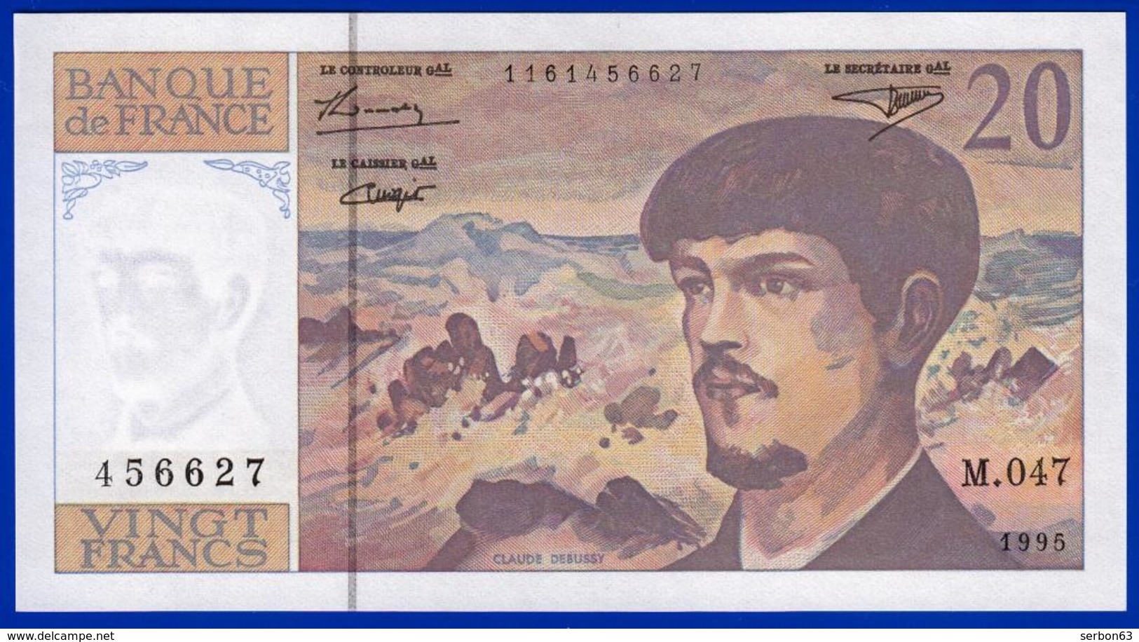 20 FRANCS DEBUSSY NEUF PAS DE TROU M.047 N° 456627 ANNÉE 1995 - 2 SCAN - Serbon63 - 20 F 1980-1997 ''Debussy''