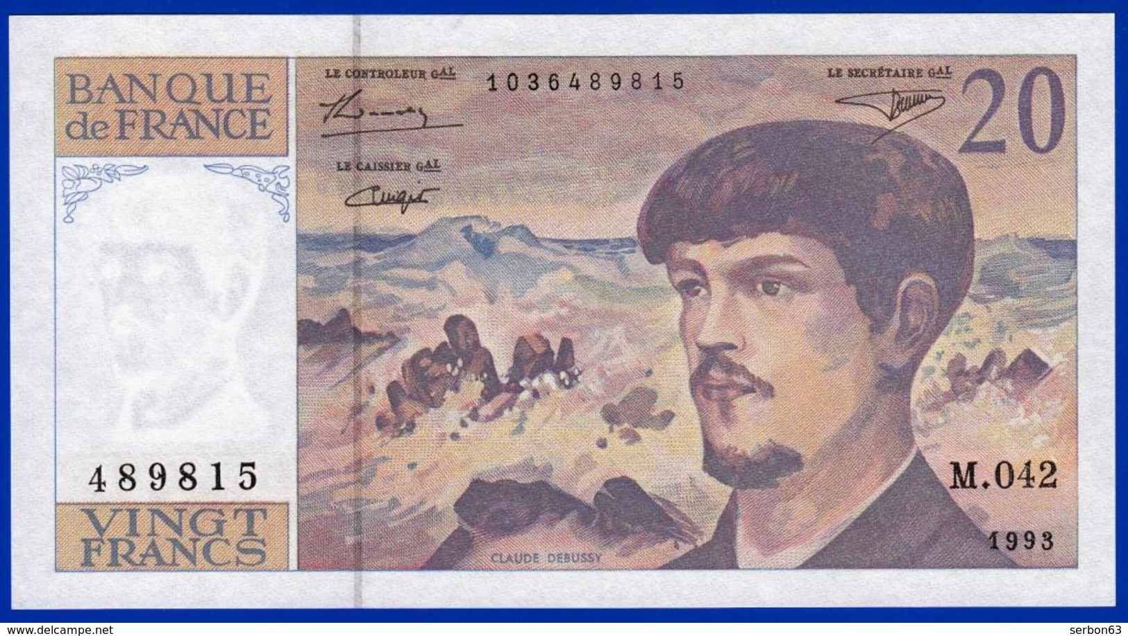 20 FRANCS DEBUSSY NEUF PAS DE TROU M.042 N° 489815 ANNÉE 1993 - 2 SCAN - Serbon63 - 20 F 1980-1997 ''Debussy''