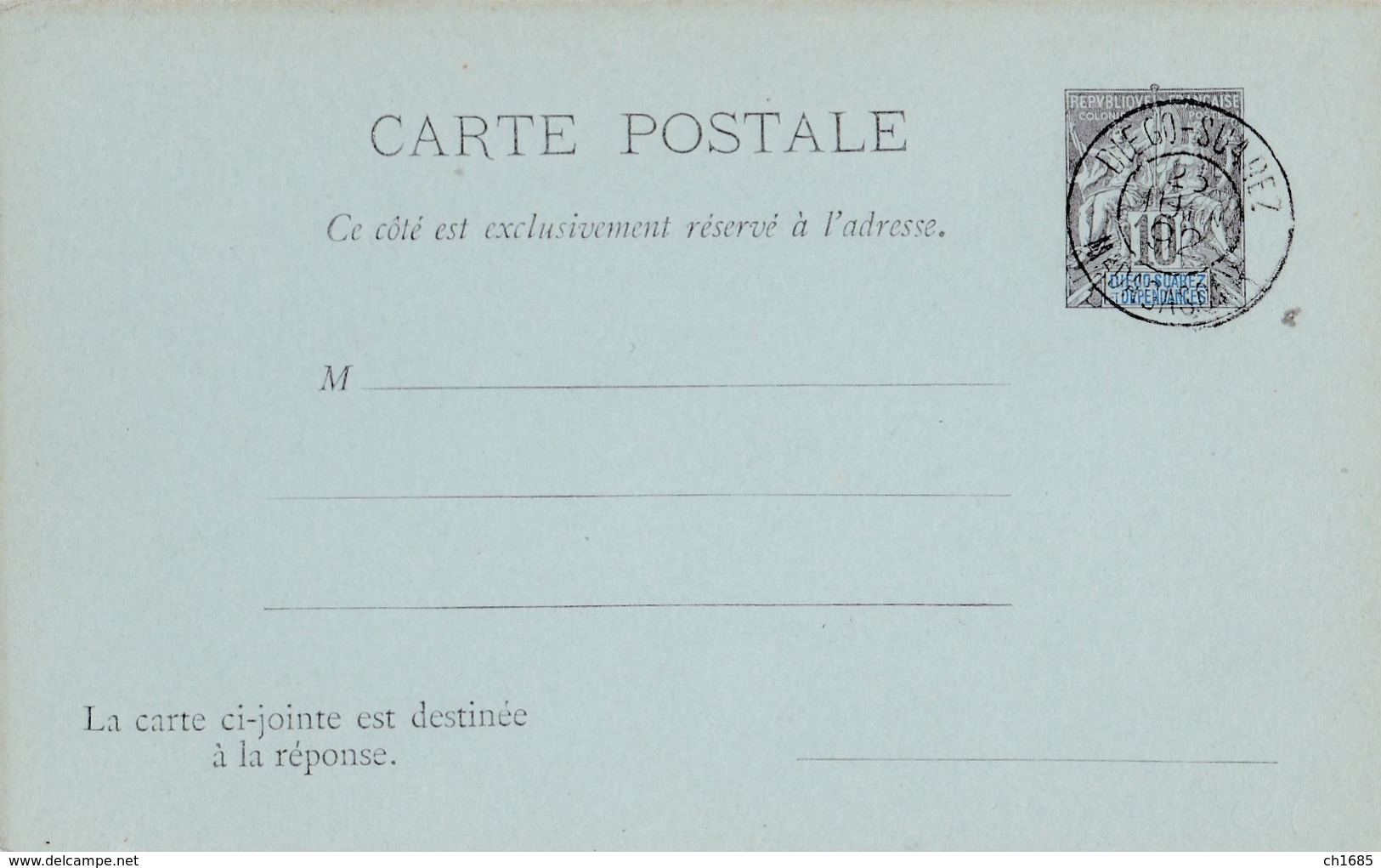 DIEGO SUAREZ  :   Entier Carte Postale Avec Réponse  . Cachet Diego Suarez Madagascar 1892 - Briefe U. Dokumente