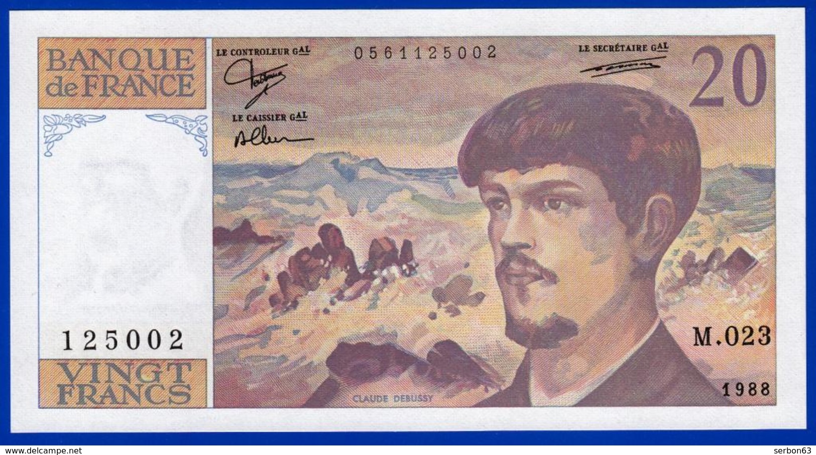 20 FRANCS DEBUSSY NEUF PAS DE TROU M.023 N° 125002 ANNÉE 1988 - 2 SCAN - Serbon63 - 20 F 1980-1997 ''Debussy''