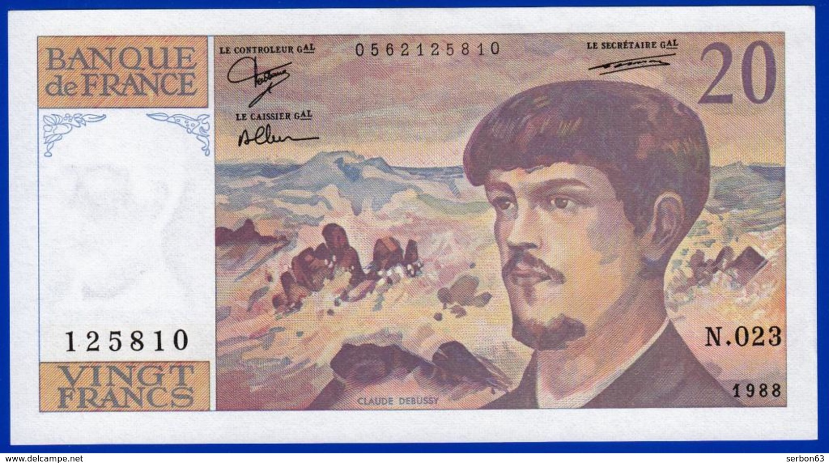 20 FRANCS DEBUSSY NEUF PAS DE TROU N.023 N° 125810 ANNÉE 1988 - 2 SCAN - Serbon63 - 20 F 1980-1997 ''Debussy''