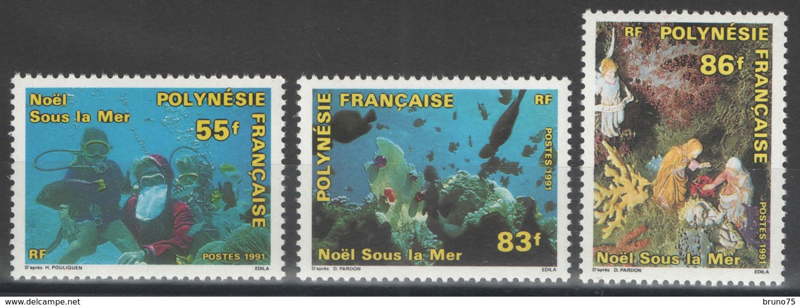 Polynésie Française - YT 396-398 ** MNH - 1991 - Noël Sous La Mer - Neufs