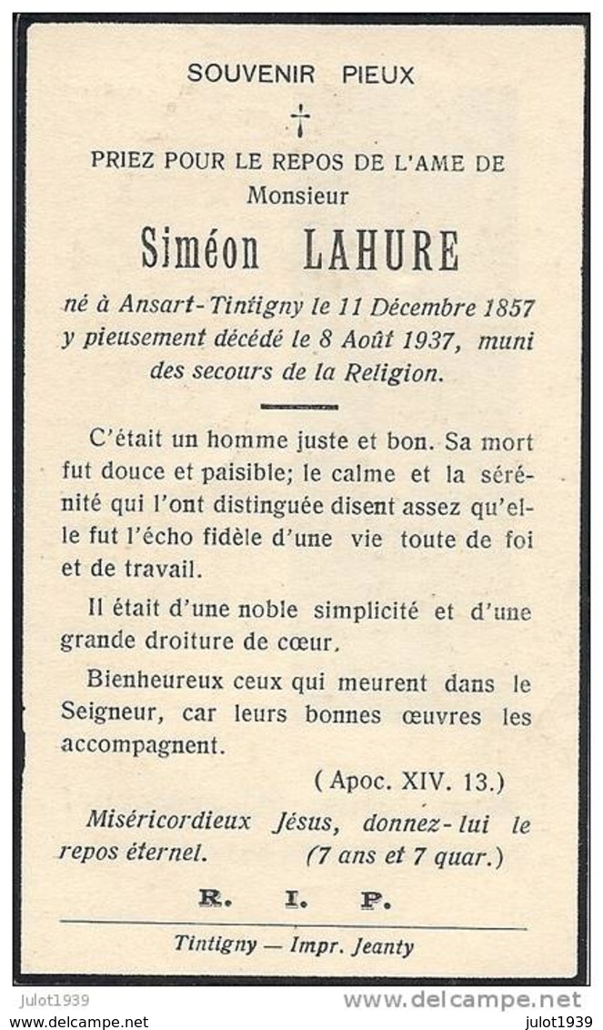 ANSART ..-- Mr Siméon LAHURE , Né En 1857 , Décédé En 1937 . - Tintigny