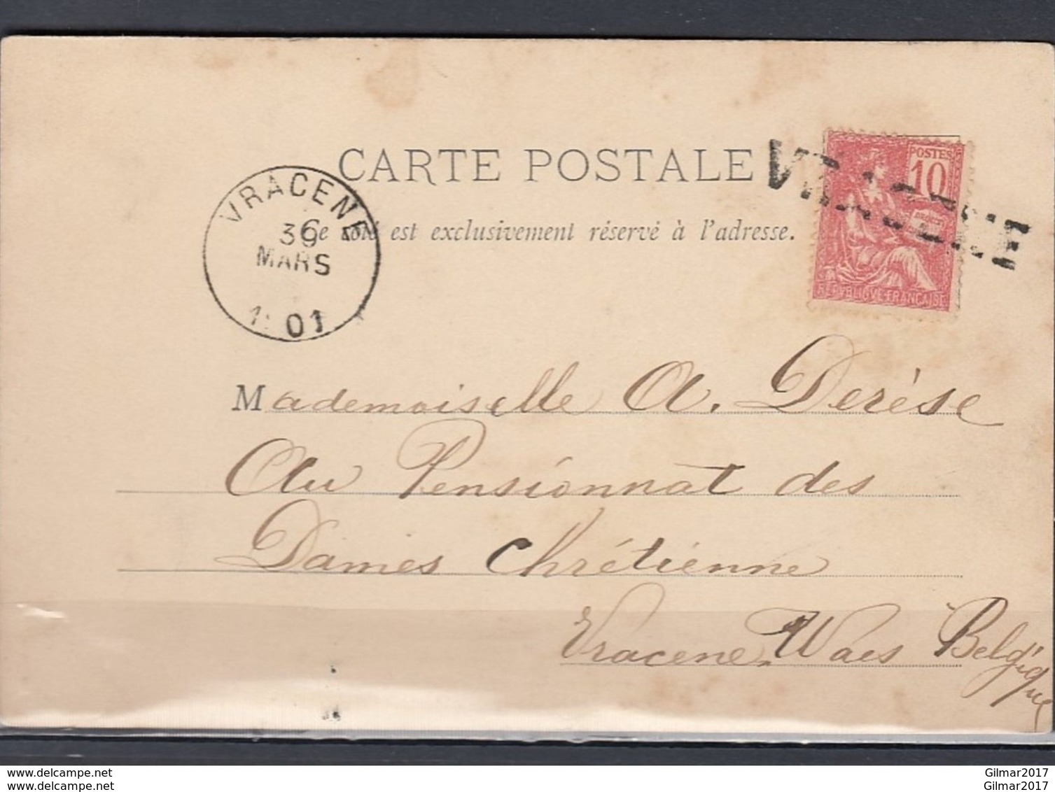 N° 116 Non Oblitérée Au Départ Vers VRACENE (Belgique) - TP Annulé Griffe VRACENE +càd Du 30.03.1901 - Cartes Postales 1871-1909