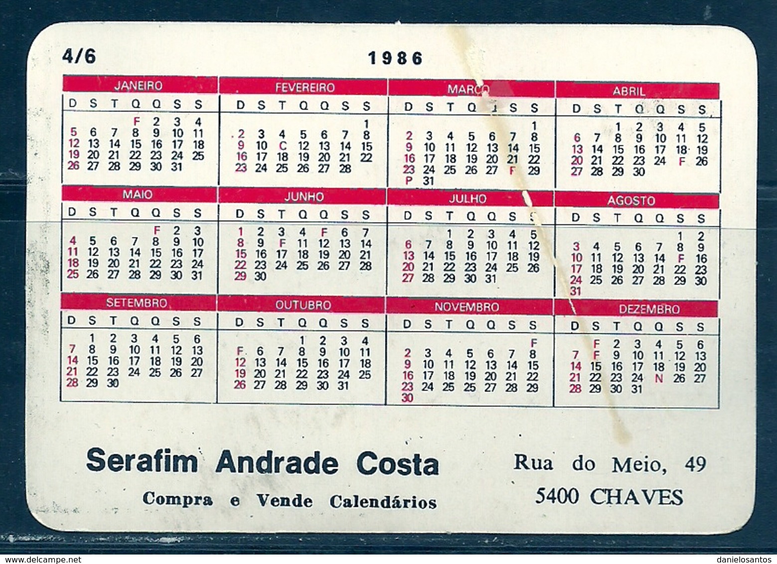 1986 Pocket Calendar Calandrier Calendario Portugal USA Nova York  NY Câmara Municipal City Hall 4/6 - Grand Format : 1981-90