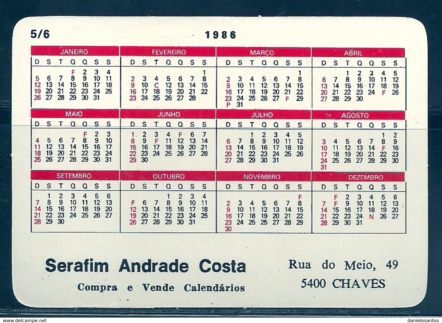 1986 Pocket Calendar Calandrier Calendario Portugal USA Nova York  NY Edificio Singer Building 5/6 - Grand Format : 1981-90